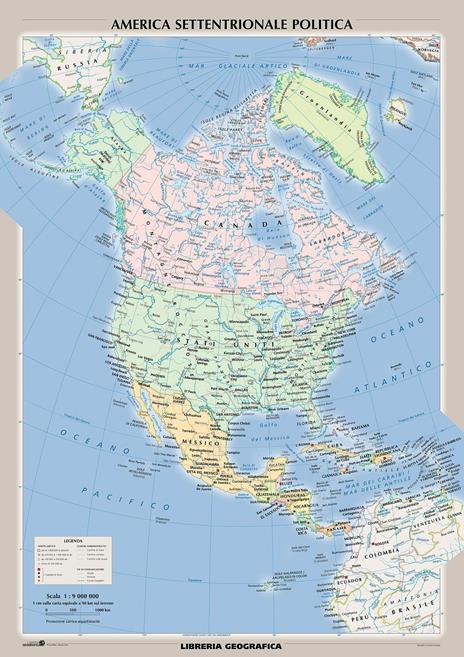 Nord America fisica e politica. Carta murale - 3