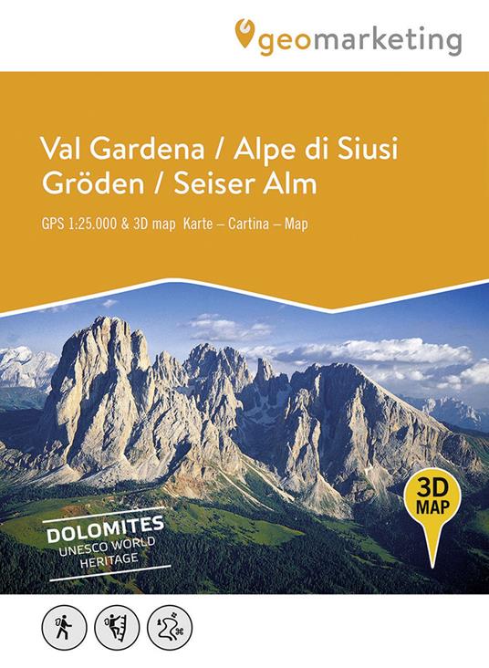 3D Wanderkarte Gröden / Seiser Alm-Carta escursionistica 3D Val Gardena / Alpe di Siusi - copertina