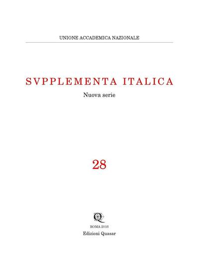 Supplementa Italica . Vol. 28 - copertina