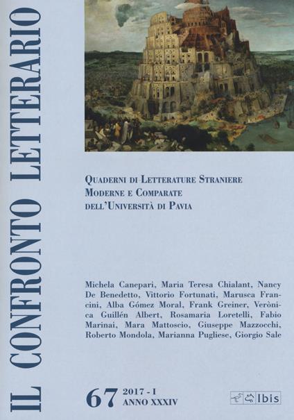 Il confronto letterario. Quaderni del Dipartimento di lingue e letterature straniere moderne dell'Università di Pavia. Vol. 67 - copertina