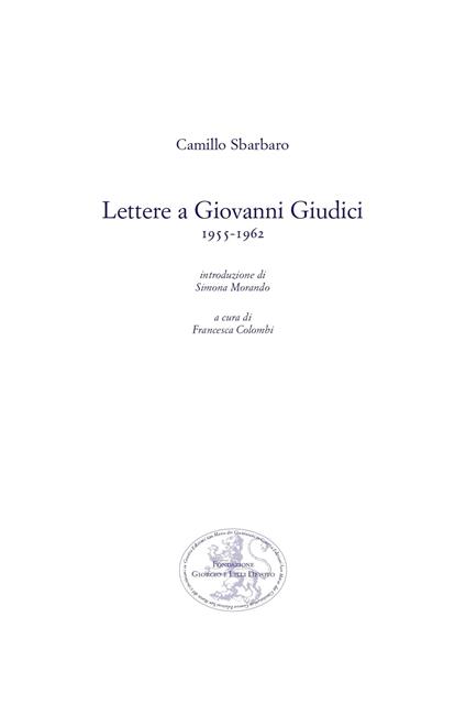 Lettere a Giovanni Giudici (1955-1962) - Camillo Sbarbaro - copertina