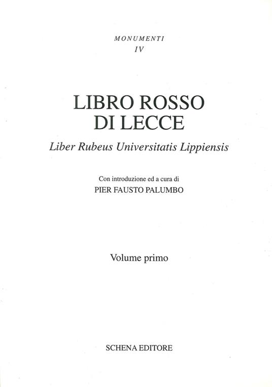 Libro rosso di Lecce. Liber rubeus Universitatis lippiensis - copertina