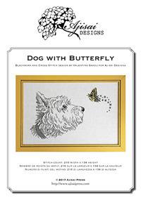 Dog with butterfly. Blackwork and cross stitch design - Valentina Sardu - copertina