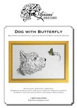 Dog with butterfly. Blackwork and cross stitch design