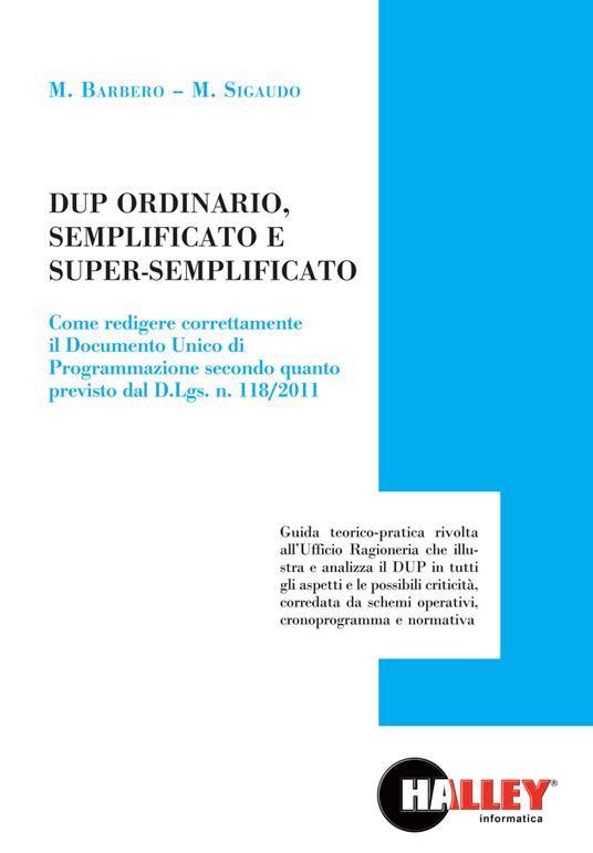 DUP ordinario, semplificato e super semplificato - M. Barbero,M. Sigaudo - copertina