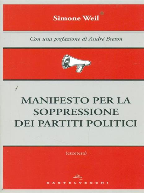Manifesto per la soppressione dei partiti politici - Simone Weil - copertina