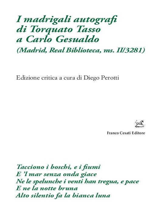 I madrigali autografi di Torquato Tasso a Carlo Gesualdo (Madrid, Real Biblioteca, ms. II/3281) - copertina