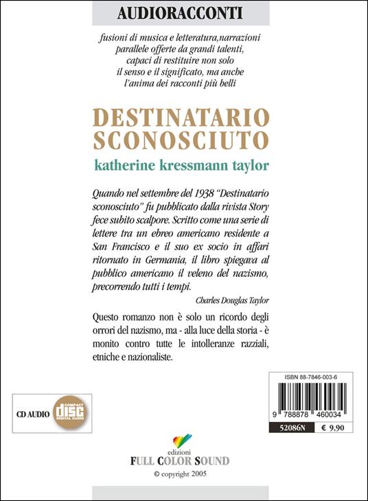 Destinatario sconosciuto letto da Sandro Lombardi e David Riondino. Audiolibro. CD Audio - Katherine Kressmann Taylor - 2