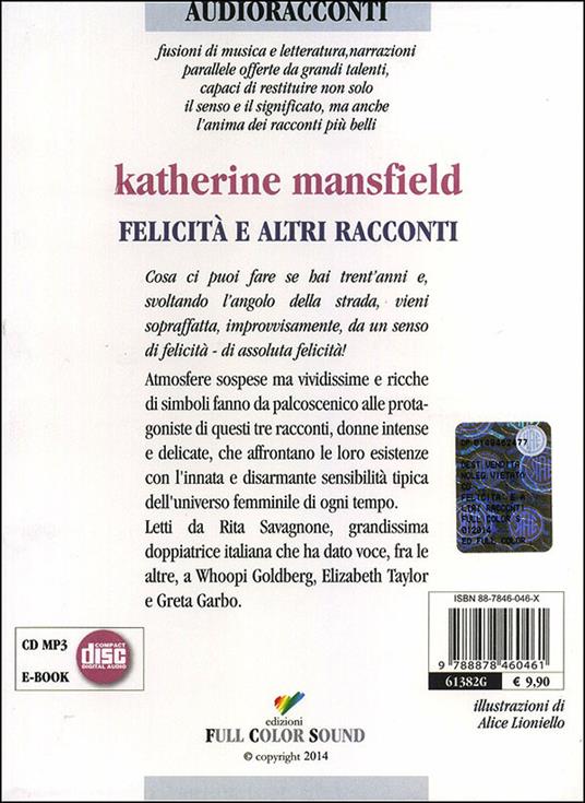 Felicità e altri racconti letto da Rita Savagnone. Audiolibro. CD Audio - Katherine Mansfield - 2