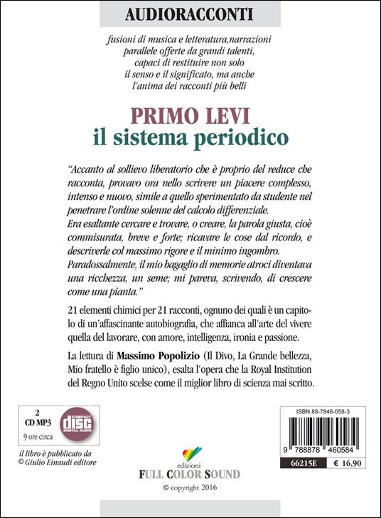 Il sistema periodico letto da Massimo Popolizio. Audiolibro. CD Audio - Primo Levi - 2