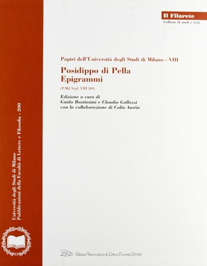 Posidippo di Pella. Epigrammi (P. Mil. Vogl. VIII 309). Con 2 CD-ROM - copertina