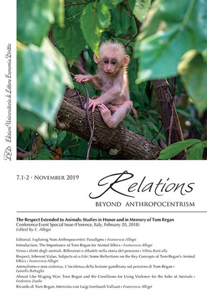 Relations. Beyond anthropocentrism (2019). Vol. 7\1-2: respect extended to animals. Studies in honor and in memory of Tom Regan, The. - copertina
