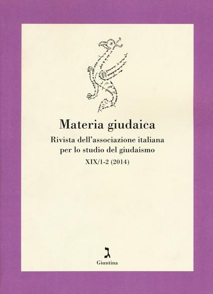 Materia giudaica. Rivista dell'Associazione italiana per lo studio del giudaismo (2014) vol. 1-2 - copertina