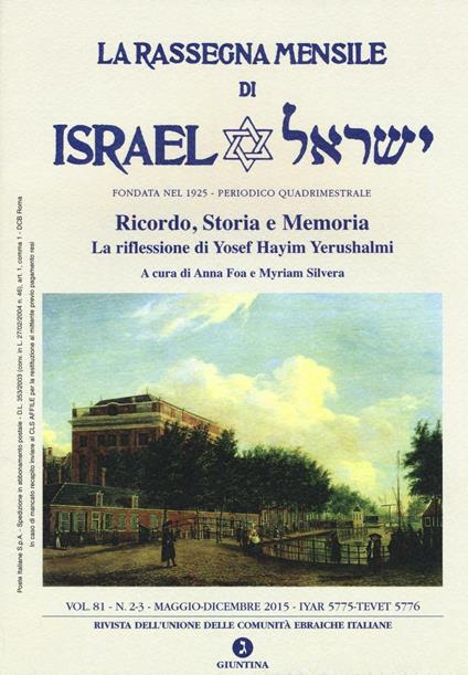 La rassegna mensile di Israel (2015). Vol. 81: La riflessione di Yosef Hayim Yerushalmi - copertina