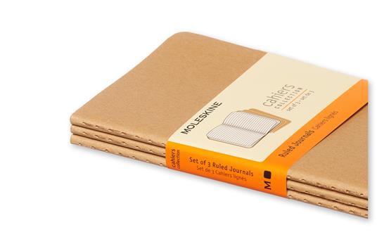 Quaderno Cahier Journal Moleskine pocket a righe beige. Kraft Brown. Set da 3 - 5