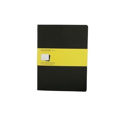 Quaderno Cahier Journal Moleskine XL a quadretti nero. Black. Set da 3 - 3