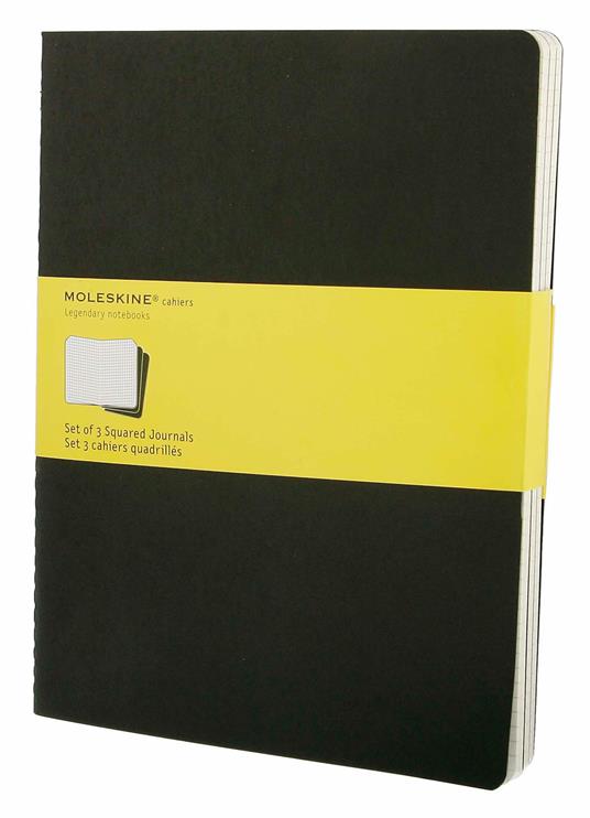 Quaderno Cahier Journal Moleskine XL a quadretti nero. Black. Set da 3 - 5