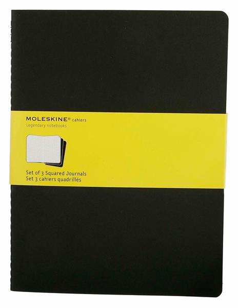Quaderno Cahier Journal Moleskine XL a quadretti nero. Black. Set da 3 - 6
