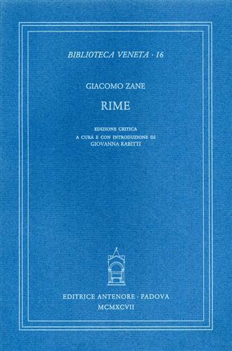 Rime. Ediz. critica - Giacomo Zane - copertina
