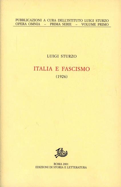 Italia e fascismo (1926) - Luigi Sturzo - copertina