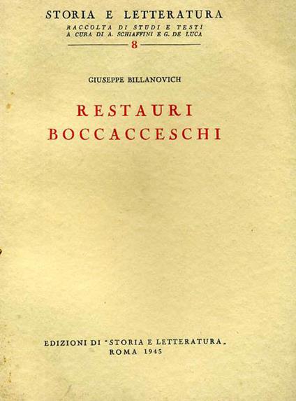 Restauri boccacceschi - Giuseppe Billanovich - copertina