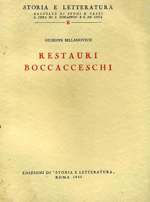 Restauri boccacceschi - Giuseppe Billanovich - copertina