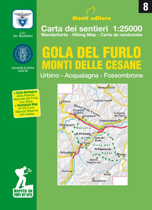 Gola del Furlo. Monti delle Cesane. Urbino, Acqualagne, Fossombrone. Carta dei sentieri 1:25.000. Ediz. italiana, inglese, francese e tedesca - copertina