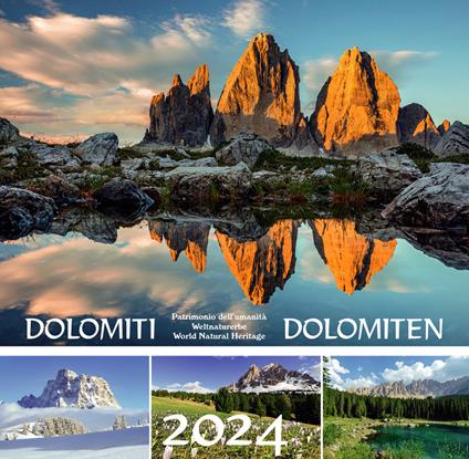 Dolomiti-Dolomiten 2024. Postkartenkalender/calendario cartoline da tavolo orizzontale - Peter Malfertheiner - copertina