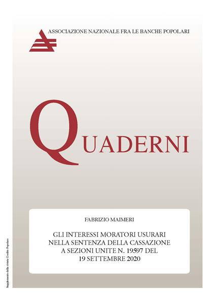 Gli interessi moratori usurari nella sentenza della Cassazione a Sezioni Unite n° 19597 del 19 settembre 2020 - Fabrizio Maimeri - copertina
