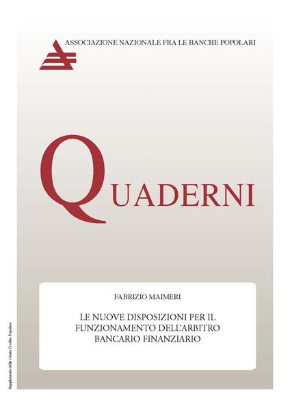 Le nuove disposizioni per il funzionamento dell'Arbitro Bancario Finanziario - Fabrizio Maimeri - copertina