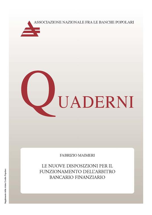 Le nuove disposizioni per il funzionamento dell'Arbitro Bancario Finanziario - Fabrizio Maimeri - copertina