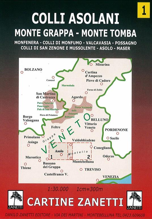 Colli asolani. Monte Grappa, monte Tomba, Monfenera, colli di Monfumo, Valcavasia, Possagno, colli di San Zenone e Mussolente, Asolo, Maser 1:30.000 - copertina