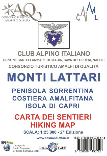 Monti Lattari. Penisola sorrentina. Costiera amalfitana. Isola di Capri. Carta dei sentieri scala 1:25000 - copertina
