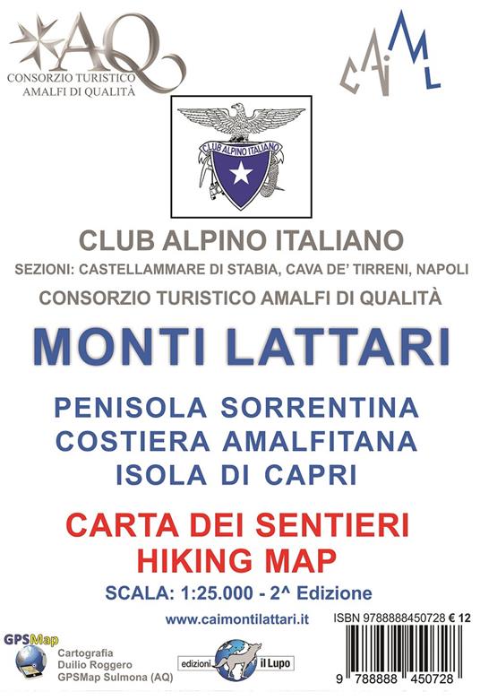 Monti Lattari. Penisola sorrentina. Costiera amalfitana. Isola di Capri. Carta dei sentieri scala 1:25000 - copertina
