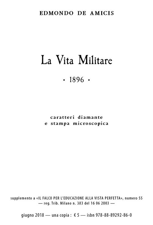 La vita militare. Ediz. a caratteri diamante e stampa microscopica - Edmondo De Amicis - copertina