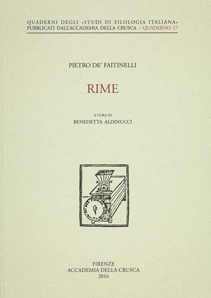 Rime. Ediz. critica - Pietro De' Faitinelli - copertina
