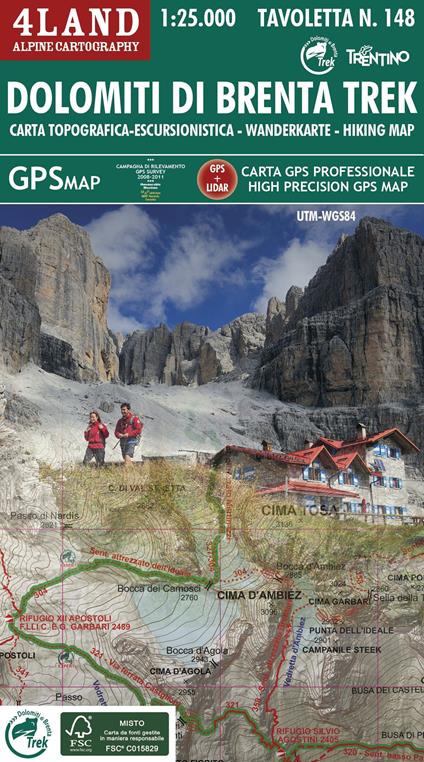 Dolomiti di Brenta trek. Carta topografica-escursionistica. Ediz. italiana, inglese e tedesca - Remo Nardini,Enrico Casolari - copertina