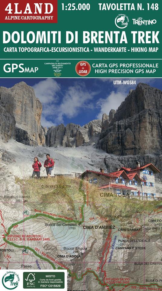 Dolomiti di Brenta trek. Carta topografica-escursionistica. Ediz. italiana, inglese e tedesca - Remo Nardini,Enrico Casolari - copertina