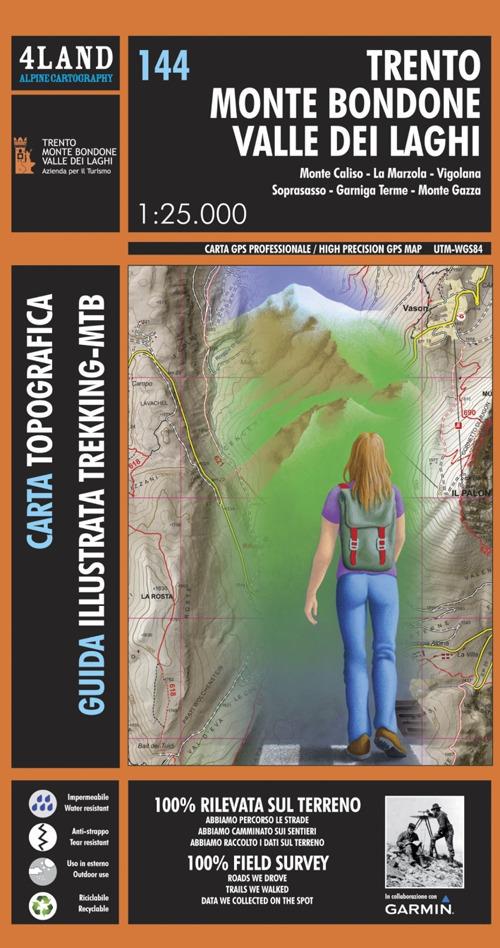 Trento, monte Bondone, valle dei laghi, Monte Calisio, la Marzola, Vigolana, Soporasasso, Garniga terme, Monte Gazza. Carta escursionistica 1:25.000 - Enrico Casolari,Remo Nardini - copertina