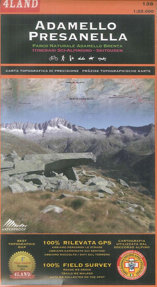 Adamello. Presanella. Parco Naturale Adamello Brenta. Itinerari sci alpinismo-skitouren 1:25.000. Ediz. italiana, inglese e tedesca - Remo Nardini,Enrico Casolari - copertina