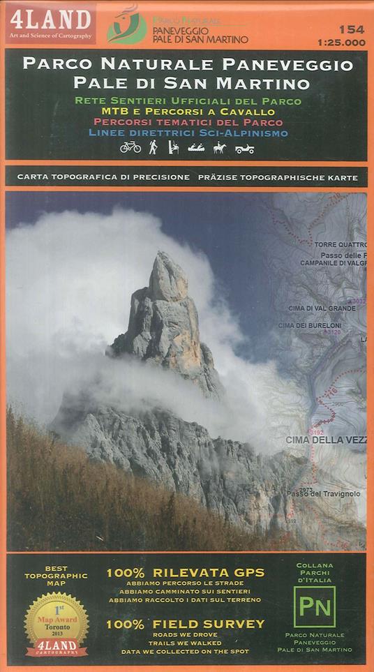 Parco naturale di Paneveggio. Pale di San Martino. Rete sentieri ufficiali del Parco. Percorsi tematici del Parco. Linee direttrici sci-alpinismo 1:25.000. Ediz. italiana, inglese e tedesca - Enrico Casolari,Remo Nardini - copertina