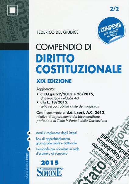 Compendio di diritto costituzionale - Federico Del Giudice - copertina