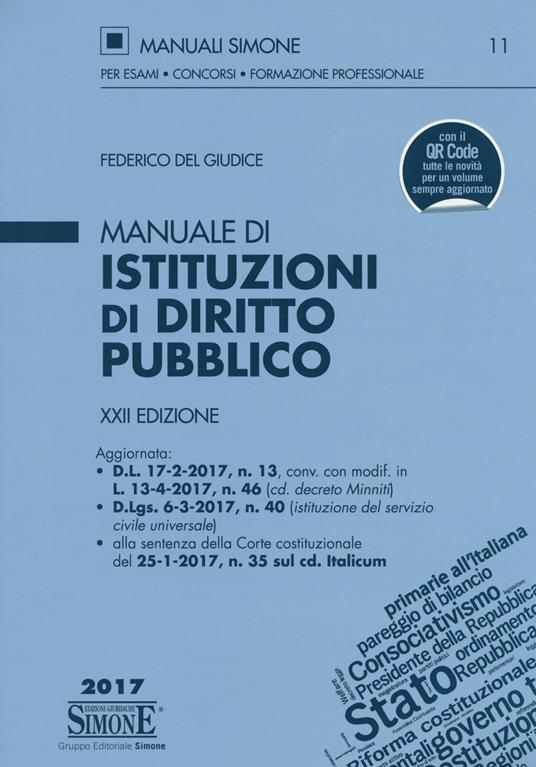 Manuale di istituzioni di diritto pubblico - Federico Del Giudice - copertina