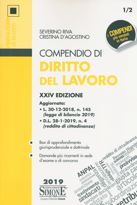Compendio di diritto del lavoro - Severino Riva,Cristina D'Agostino - copertina