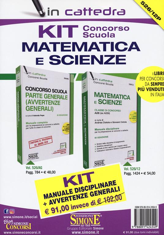 Kit concorso scuola matematica e scienze. Classe di concorso A28 (ex A059): Manuale disciplinare-Avvertenze generali. Con aggiornamento online - copertina
