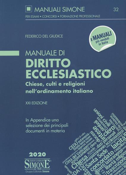 Manuale di diritto ecclesiastico. Chiese, culti e religioni nell'ordinamento italiano - Federico Del Giudice - copertina