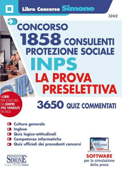 Concorso 1858 consulenti protezione sociale INPS. La prova preselettiva. Con software di simulazione - copertina