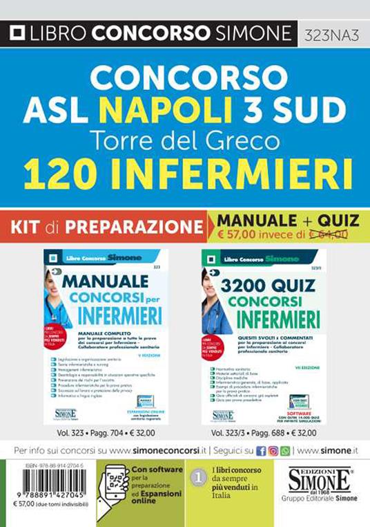 Concorso ASL Napoli 3 Sud Torre del Greco. 120 infermieri. Kit di preparazione. Manuale + quiz. Con espansione online. Con software di simulazione - copertina