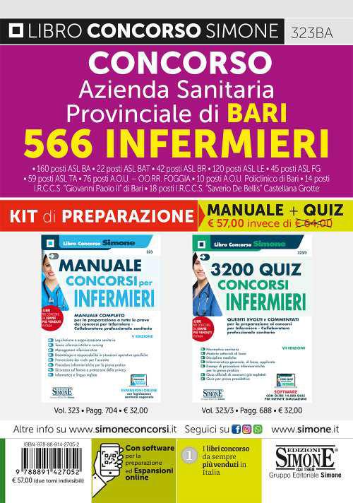 Concorso Azienda Sanitaria Provinciale di Bari 566 infermieri. Kit di preparazione. Manuale completo + Quiz svolti e commentati. Con espansione online - copertina