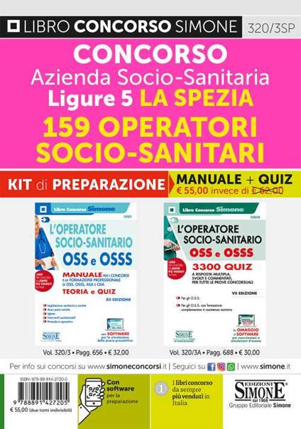 Concorso Azienda Socio-Sanitaria Ligure 5 La Spezia. 159 Operatori socio-sanitari . Kit di preparazione. Manuale + Quiz professionali. Con software di simulazione - copertina